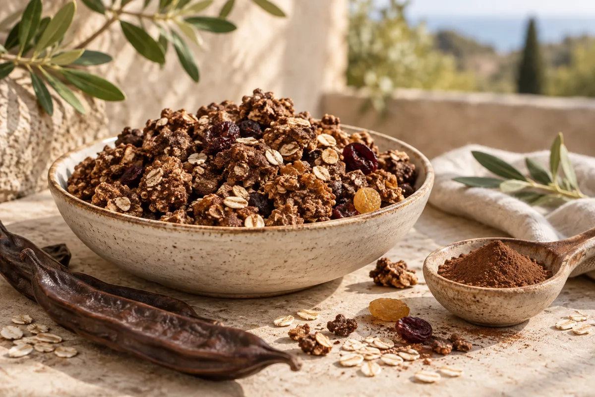 Carob granola and healthy snack ingredients